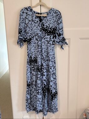 Whistles Black & Light Blue Abstract Tie-Sleeve Midi Dress